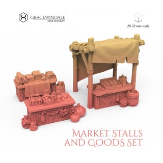 market stalls goods set gracewindale mini scenery  Toys & Games Tabletop Tabletop Characters & Creatures Fantasy Universe Board Games Tabletop Tabletop 3D Printable Terrain Fantasy Terrain food prop terrain props miniature tabletop diorama tent d&d 28mm dnd scenery 32mm market stall  3d print model - Mito3D