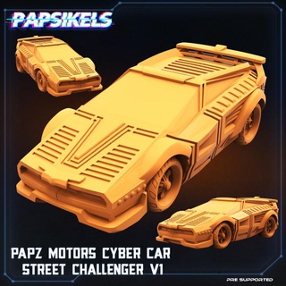 papz motors cybercar - street challenger v1 papsikels miniatures Toys & Games Tabletop Characters Creatures Sci-Fi Universe Vehicles Machines 3D Printable Terrain Board Store car 3d print model - Mito3D