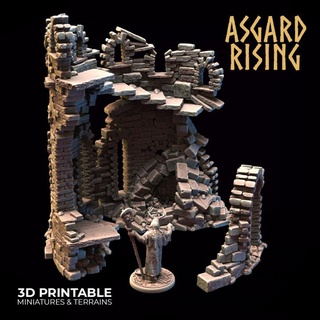 ruined tower pre-supported asgard rising miniatures Toys & Games Tabletop Characters Creatures Fantasy Universe 3D Printable Terrain Board buildings terrain ruins liar 3d print model - Mito3D