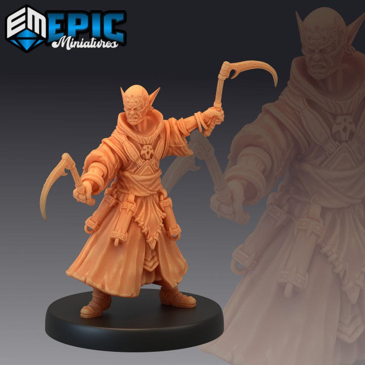 vampire blood mage scythe undead sorcerer dark elf warrior epic-miniatures Toys & Games Tabletop Characters Creatures Fantasy Universe Board Store fantasy medieval monster rpg warhammer wizard sla enemy tabletop dungeon dnd pathfinder npc pre-supported supported pre 3D print model - Mito3D