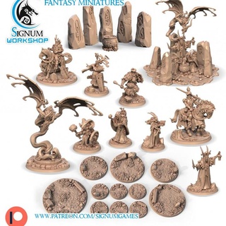 patreon february 2021 release signum workshop dungeons fantasy goblin human mini miniatures monster shield spear sword shooter witch hammer flying dagger base mace tabletop crossbow rider spirit 32mm shaman ttrpg presupported signum  3d print model - Mito3D