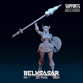 paladin guardian girl belksasar 3dprint Toys & Games Tabletop Characters Creatures Fantasy Universe Board armor beautiful board boots detailed fantasy female realistic shield spear woman boardgames 28mm dnd skirt 32mm powerfull 3d print model - Mito3D