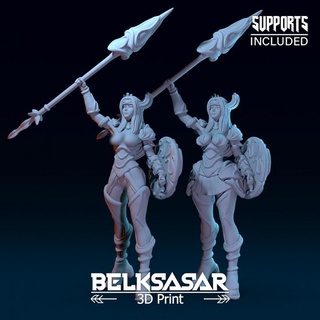 paladin guardian girl variants belksasar 3dprint Toys & Games Tabletop Characters Creatures Fantasy Universe Board armor beautiful board boots detailed fantasy female realistic shield spear woman boardgames 28mm dnd skirt 32mm powerfull 3d print model - Mito3D