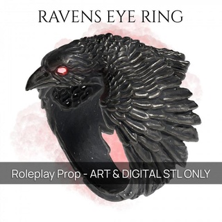 ravens eye ring - d&d prop presupported printed obsession Props & Cosplay Tabletop accessories Characters Creatures Fantasy Universe Store bird dragons dungeons eagle jewellery raven sla jewelry patreon dnd handout pre-supported 3d print model - Mito3D