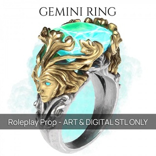 gemini ring - d&d prop presupported printed obsession Props & Cosplay Tabletop accessories Characters Creatures Fantasy Universe Store dragons dungeons item jewellery magic jewelry dnd cr10 cr20 pre-supported supported pre 3d print model - Mito3D