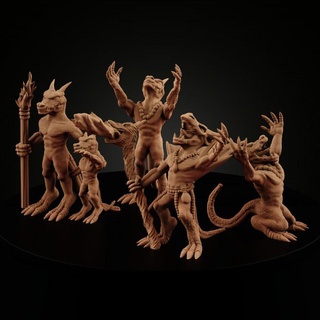 kobold ritual set miniforge Toys & Games Tabletop Characters Creatures Fantasy Universe Board dragons dungeons monster reptile dnd worshippers shaman 3d print model - Mito3D