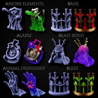level 1 spells collection miniforge Toys & Games Tabletop accessories Characters Creatures Fantasy Universe Board animal beast bond dragons dungeons gaming magic bane alarm tabletop spell dnd friendship effects elements bless absorb 3d print model - Mito3D