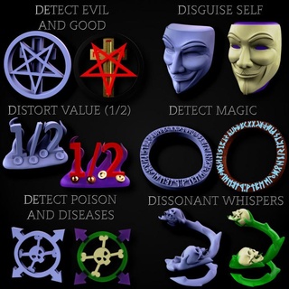 level 1 spells collection 4 miniforge Toys & Games Tabletop accessories Characters Creatures Fantasy Universe Board dungeons good magic evil poison spell self dnd effects disguise value detect distort diseases disonnant whispers 3d print model - Mito3D