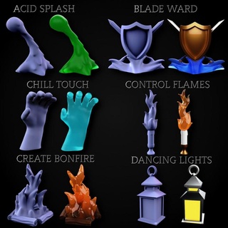 cantrips collection 1 miniforge Toys & Games Tabletop accessories Characters Creatures Fantasy Universe Board lights magic blade chill create control splash acid flames spell bonfire ward dnd effects touch dancing spells 3d print model - Mito3D