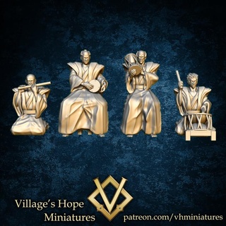 traditional japanese musician musical band village's hope miniatures Toys & Games Tabletop Characters Creatures Fantasy Universe Board Store japan miniature minis dnd bard ttrpg trpg musicalband 3d print model - Mito3D