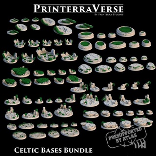002 celtic bases printerra studios Toys & Games Tabletop accessories Board 3D Printable Terrain Fantasy flower forest garden leaf nature plant stone tree rock magic knot stairs wave effect rune 40mm jungle 28mm 60mm 32mm 25mm causeway explode meadow printerraverse 3d print model - Mito3D