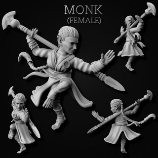 gnome monks male + female miniforge Toys & Games Tabletop Characters Creatures Fantasy Universe Board monk character dnd gnomes presupported 3d print model - Mito3D