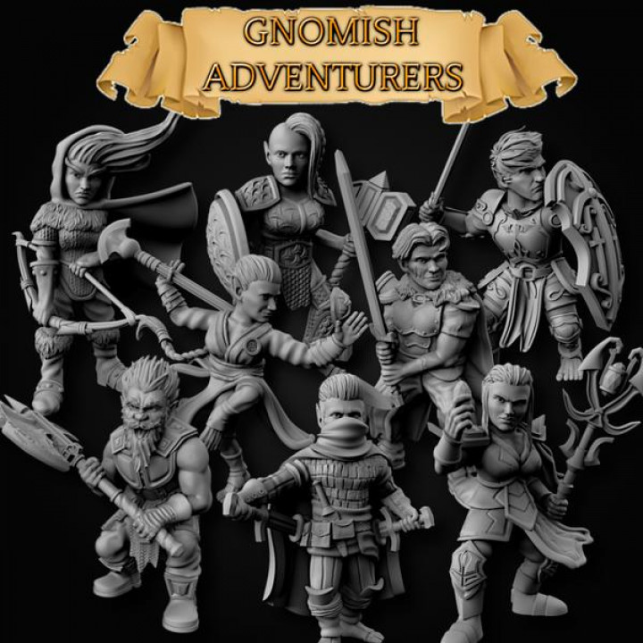 gnomisch Abenteurer männlich + weiblich Minischmiede Spielzeuge Spiele Tischplatte Zeichen Kreaturen Fantasie Universum Tafel Barbar Kämpfer Kickstarter Mönch Magier Gnom Ranger Hexenmeister Paladin Schurke dnd Kleriker Druide Barde Zauberer Zwerge 3D print model - Mito3D