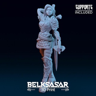 battle paladin girl belksasar 3dprint Toys & Games Tabletop Characters Creatures Fantasy Universe Board armor beautiful board boots detailed fantasy female leader realistic sword woman guardian boardgames 28mm dnd skirt 32mm powerfull 3d print model - Mito3D