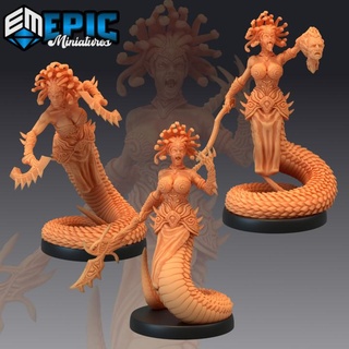 gorgon sisters stheno set medusa sister half snake woman female lamia epic-miniatures Toys & Games Tabletop Characters Creatures Fantasy Universe Board Store fantasy girl hair head medieval monster rpg spear sword warhammer sla enemy tabletop dungeon dnd pathfinder npc pre-supported supported pre 3d print model - Mito3D