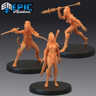 werejaguar lady set catfolk panther jungle encounter female cat puma epic-miniatures Toys & Games Tabletop Characters Creatures Fantasy Universe Board Store fantasy girl medieval monster rpg warhammer woman sla enemy tabletop jaguar dungeon dnd pathfinder npc pre-supported supported pre 3d print model - Mito3D