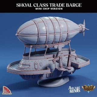 shoal trade barge - mini ship arcane minis Toys & Games Tabletop Characters Creatures Fantasy Universe Vehicles Machines Board 3D Printable Terrain dragon dragons dungeons rpg steampunk flying propeller dungeon ballon flight d&d dnd merchant propellers cannons 5e presupported pre-supported arcanapunk magipunk magitech sordane supported skies guilds mini-ship cranes 3d print model - Mito3D