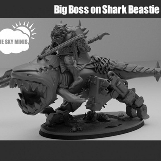big boss shark beastie blue sky minis Tabletop Characters & Creatures Store 40k green orc ork miniature 32mm 3d print model - Mito3D