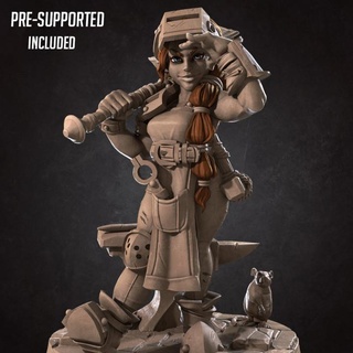 helen blacksmith halfling bite bullet Toys & Games Tabletop Characters Creatures Fantasy Universe Board Store female miniature rat hammer boardgame tabletop patreon dnd artificer 3d print model - Mito3D