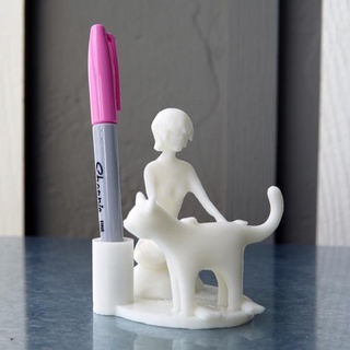 menina gato caneta suporte Filipe barreaud casa jardim escritório titulares loja Sharpie porta canetas pontas 3d print model - Mito3D