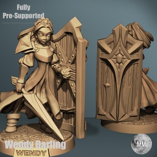 wendy darling moonlight minis- christine van patten Toys & Games Tabletop Characters Creatures Fantasy Universe Board Store female fighter girl hook knight pirate shield woman pan captain kid paladin peter neverland maiden cvp 3d print model - Mito3D