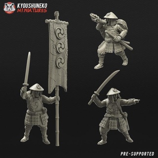 japanese ashigaru command group kyoushuneko miniatures Toys & Games Tabletop Characters Creatures Fantasy Universe Board Store japan captain musician feudal flagbearer nippon 3d print model - Mito3D