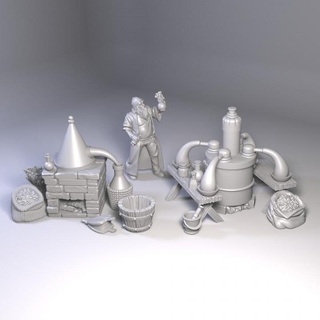 alchimiste laboratoire minuscule meubles jouets Jeux table personnages créatures fantaisie univers planche 3D imprimable terrain dragons donjons miniatures marteau guerre accessoires jouer rôle 28mm éclaireur Mordheim 3d print model - Mito3D