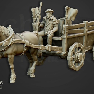 gold wagon - highlands miniatures Toys & Games Tabletop Characters Creatures Fantasy Universe Vehicles Machines Board Store 3D Printable Terrain fantasy medieval horse props renaissance wheel diorama barrel village town driver chariot chart 3d print model - Mito3D