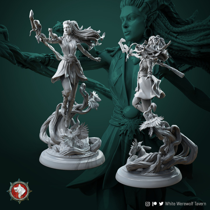 lesika light-eyed druid 75mm 32mm pre-supported white werewolf tavern Toys & Games Tabletop Characters Creatures Fantasy Universe Board Store female game rpg tabletop wargame dnd pathfinder ttrpg dndcharacter 3D print model - Mito3D