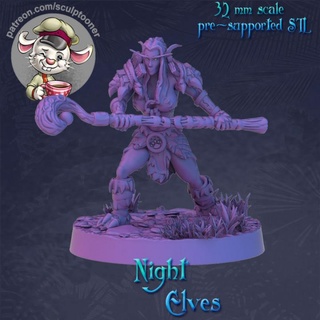 druid night elf female attack posed - 32mm scale printable miniature sculptooner Tabletop Characters & Creatures Fantasy Universe fantasy warcraft boardgame wargame dnd 3d print model - Mito3D