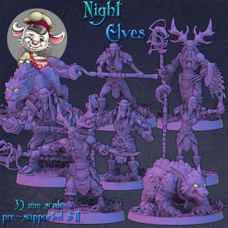 night elves druids squad - 32mm scale printable miniature sculptooner Tabletop Characters & Creatures Fantasy Universe elf fantasy warcraft wow boardgame band wargame dnd druid 3d print model - Mito3D
