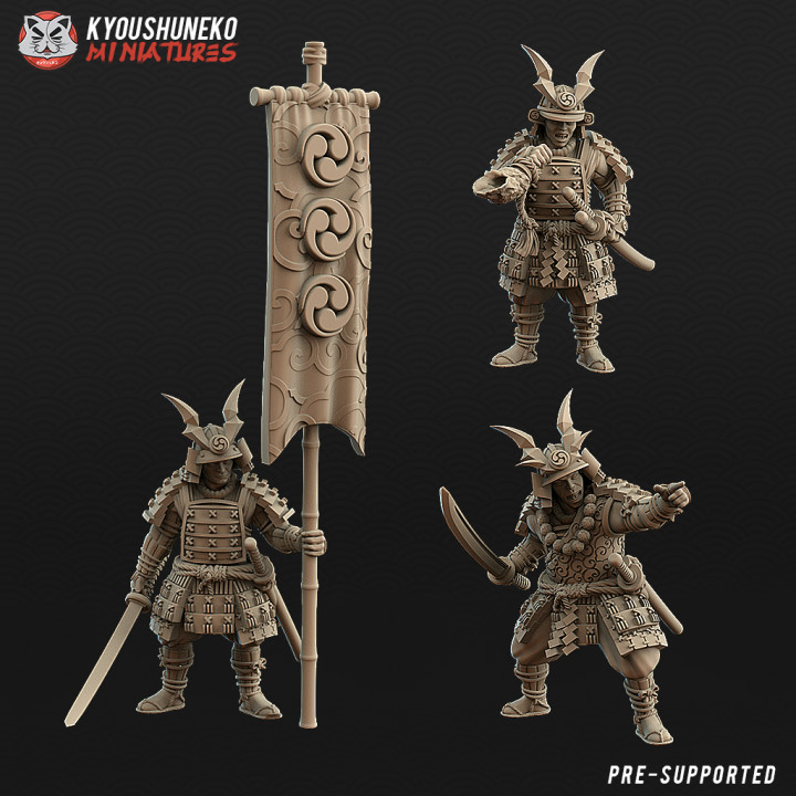 japanese samurai command group kyoushuneko miniatures Toys & Games Tabletop Characters Creatures Fantasy Universe Board Store japan warhammer feudal nippon 3D print model - Mito3D