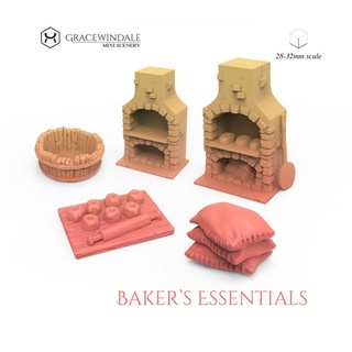 baker's set gracewindale mini scenery Toys & Games Tabletop accessories Characters Creatures Fantasy Universe Board 3D Printable Terrain prop terrain tub props miniature stove tabletop diorama bakery d&d bread 28mm dnd cakes 32mm pastry scatter sacks baker scaks sweet roll sweetroll 3d print model - Mito3D