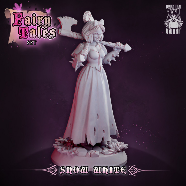 snow white drunkendwarf Toys & Games Tabletop Characters Creatures Fantasy Universe Board Store girl dnd 32mm ttrpg fairytales trpg snowwhite 3D print model - Mito3D