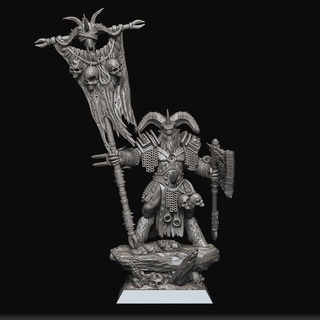 beastmen warlord standard bearer raven twin miniatures Toys & Games Tabletop accessories Characters Creatures Fantasy Universe Board 40k warhammer 40000 ageofsigmar aos raventwinminiatures 3d print model - Mito3D