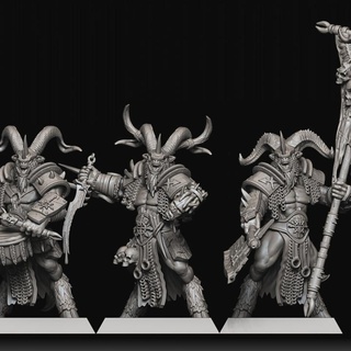 longhorn warriors command group raven twin miniatures Toys & Games Tabletop Characters Creatures Fantasy Universe Board Store 40k warhammer beastmen 40000 ageofsigmar aos raventwinminiatures bestigor 3d print model - Mito3D