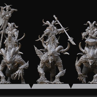 mounted longhorn command group raven twin miniatures Toys & Games Tabletop Characters Creatures Fantasy Universe Board Store 40k warhammer chariot beastmen 40000 ageofsigmar aos raventwinminiatures 3d print model - Mito3D