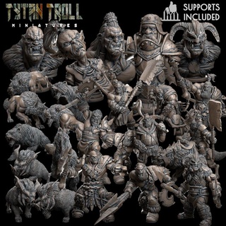 august patreon bundle pre-supported tytantroll miniatures Toys & Games Tabletop Characters Creatures Fantasy Universe Board Store chess fantasy scale wargaming minis orcs pieces wolves 32mm bears busts boars greenskins orcsgoblins 3d print model - Mito3D