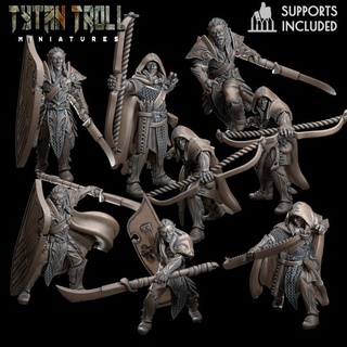 elf army pack pre-supported tytantroll miniatures Toys & Games Tabletop Characters Creatures Fantasy Universe Board Store armour big dragons dungeons rings lord minis creatures shields bows woodland spearman woodlands glaives 3d print model - Mito3D