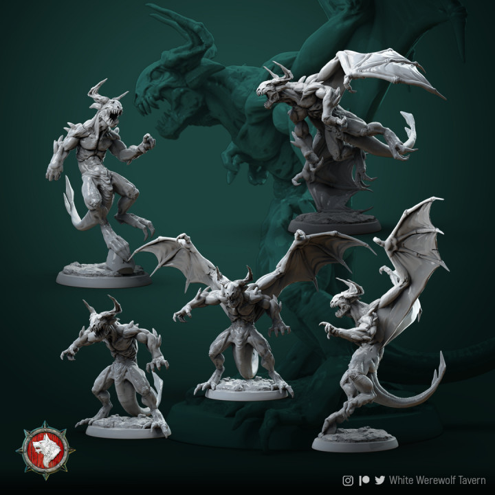 Teufel einstellen 3 Miniaturen 32mm pre supported Weiß Werwolf Taverne Tischplatte Zeichen Kreaturen Geschäft Kreatur Spiel Monster Rollenspiel Brettspiel Kriegsspiel ttrpg dndkreatur 3D print model - Mito3D