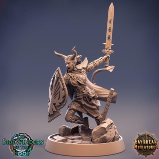 gretchen bylander-the sidewinders loop daybreak miniatures Toys & Games Tabletop Characters Creatures Fantasy Universe Board Store dragons dungeons shield sword tabletop wargame 28mm tiefling 75mm 3d print model - Mito3D