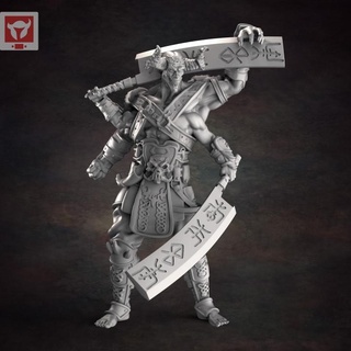 4 arm demon warrior red clay collectibles Toys & Games Tabletop Characters Creatures Fantasy Universe Board Store viking norse 3d print model - Mito3D