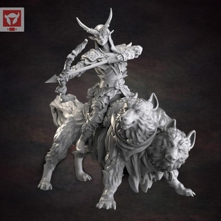 archer viking 2 heaed warg rider red clay collectibles Toys & Games Tabletop Characters Creatures Fantasy Universe Board Store demon wolf 3d print model - Mito3D
