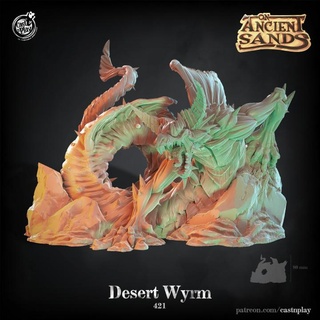 desert wyrm pre-supported cast n play Toys & Games Tabletop Characters Creatures Fantasy Universe Board Store dragon fantasy sand worm deserts castnplay presupported durren 3d print model - Mito3D