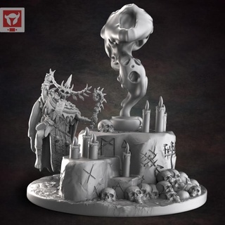 xamã nórdico demônio on exibição base vermelho argila colecionáveis brinquedos jogos tampo mesa acessórios personagens criaturas fantasia universo borda viking 3d print model - Mito3D