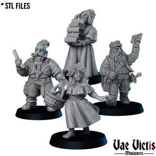 dwarves citizen pre-supported vae victis miniatures Toys & Games Tabletop Characters Creatures Fantasy Universe Board Store cute fantasy rpg woman dwarf tabletop dnd cottage barber artisan postman librarian 3d print model - Mito3D