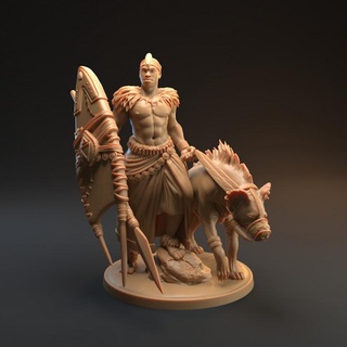 kiptanu - presupported dragon trappers lodge Toys & Games Tabletop Characters Creatures Fantasy Universe Board Store dungeons fighter human man rpg shield spear warrior character male person dnd hyena savannah letona dragontrapperslodge 3d print model - Mito3D