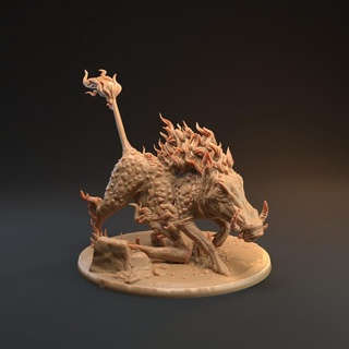 bushfire boar - presupported dragon trappers lodge Toys & Games Tabletop Characters Creatures Fantasy Universe Board Store beast boss creature dungeons fantasy rpg fire flame tail flames dnd hog savannah letona tusks 3d print model - Mito3D