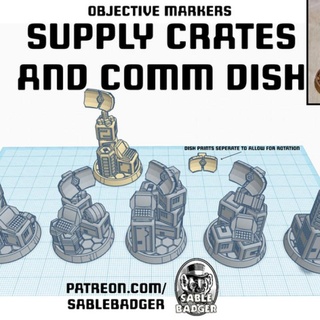 objective markers - sci fi crate comm dish brander roullett Toys & Games Tabletop Characters Creatures Sci-Fi Universe Vehicles Machines Board scifi stargrave objectives sablebadger fiveparsecs 3d print model - Mito3D