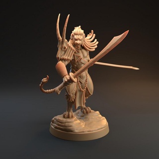 katoki felis warrior - presupported dragon trappers lodge Toys & Games Tabletop Characters Creatures Fantasy Universe Board Store armor dungeons fantasy fighter hero lion rpg male swords tail dnd savannah letona dtl 3d print model - Mito3D